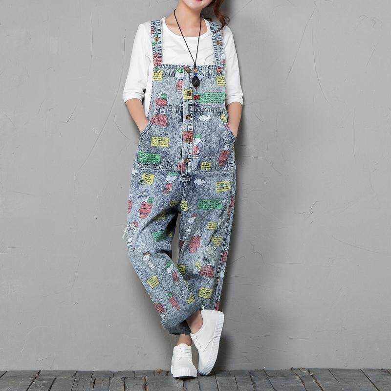 Cartoon Print Retro Denim Jumpsuit