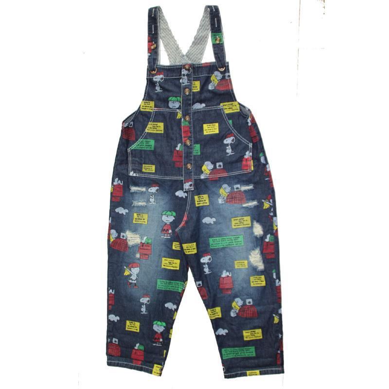 Cartoon Print Retro Denim Jumpsuit