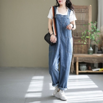 Dam Casual Spring Bomull Denim Lös Jumpsuit