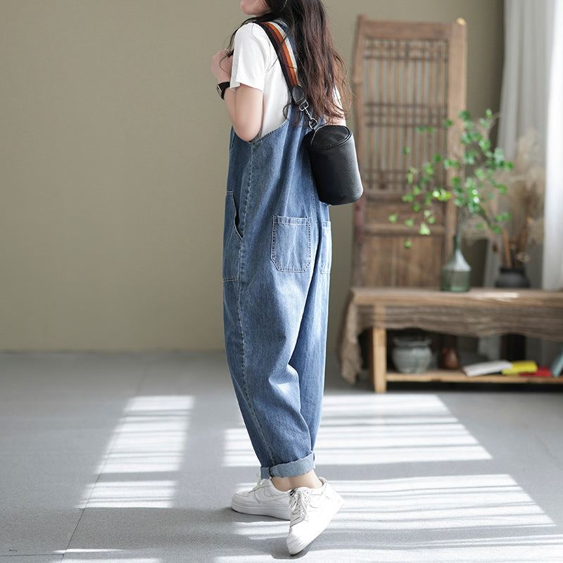 Dam Casual Spring Bomull Denim Lös Jumpsuit