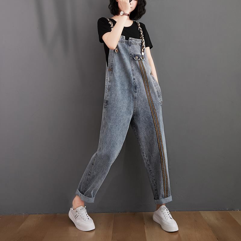 Dam Retro Lös Höst Denim Jumpsuit