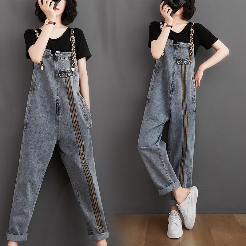 Dam Retro Lös Höst Denim Jumpsuit