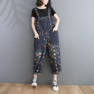 Dam Vår Sommar Retro Krukor Lös Denim Harem Jumpsuit