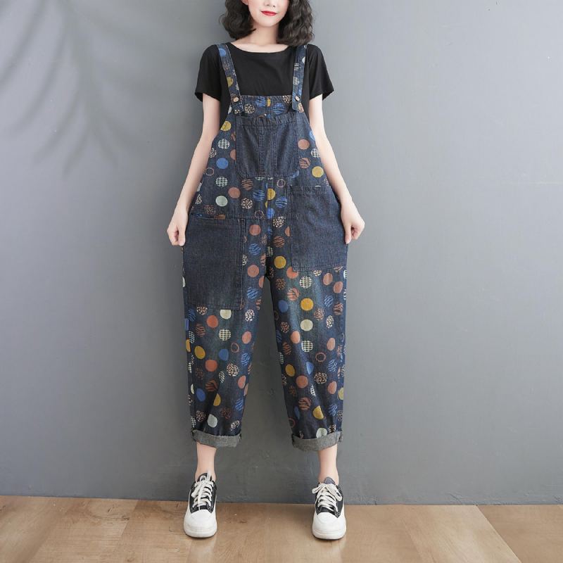 Dam Vår Sommar Retro Krukor Lös Denim Harem Jumpsuit