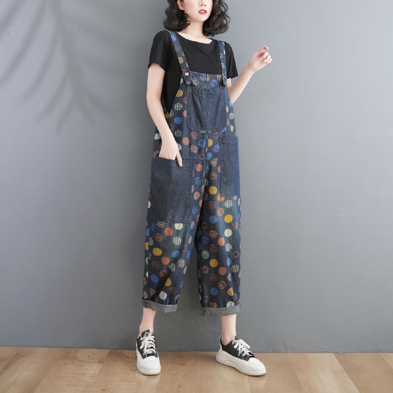 Dam Vår Sommar Retro Krukor Lös Denim Harem Jumpsuit