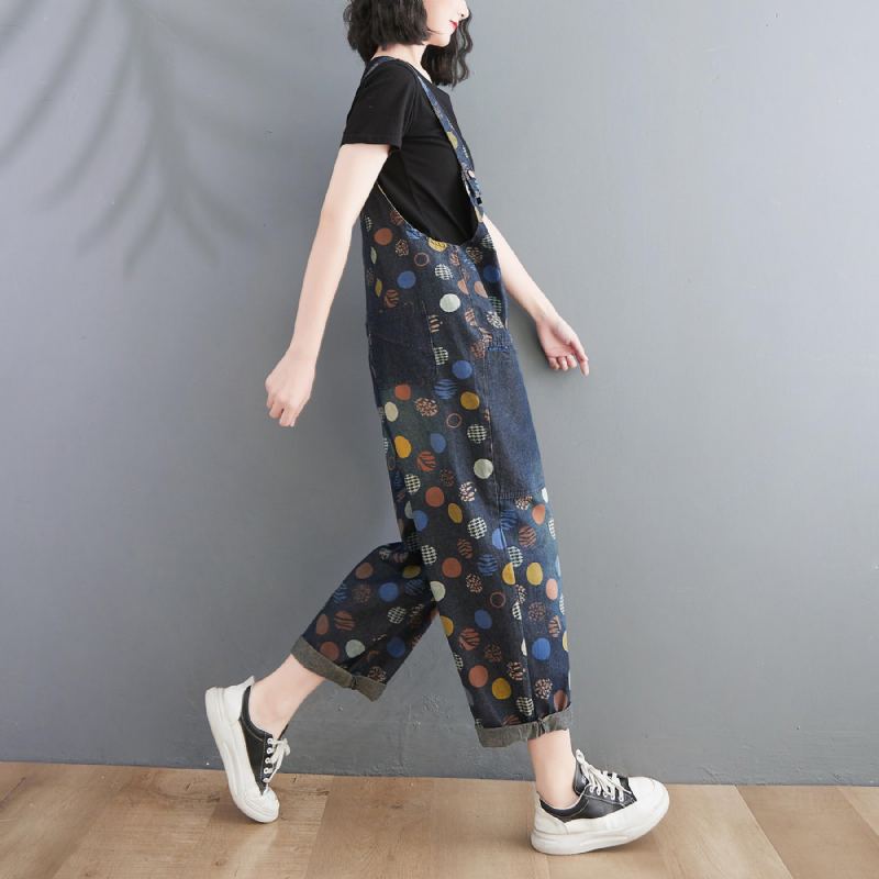 Dam Vår Sommar Retro Krukor Lös Denim Harem Jumpsuit