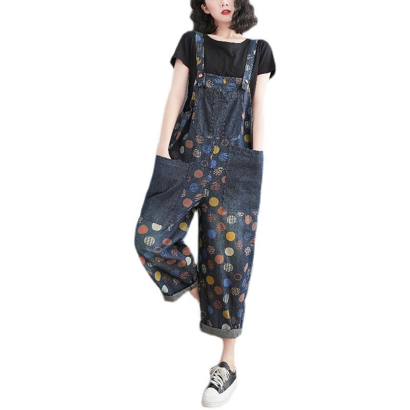 Dam Vår Sommar Retro Krukor Lös Denim Harem Jumpsuit