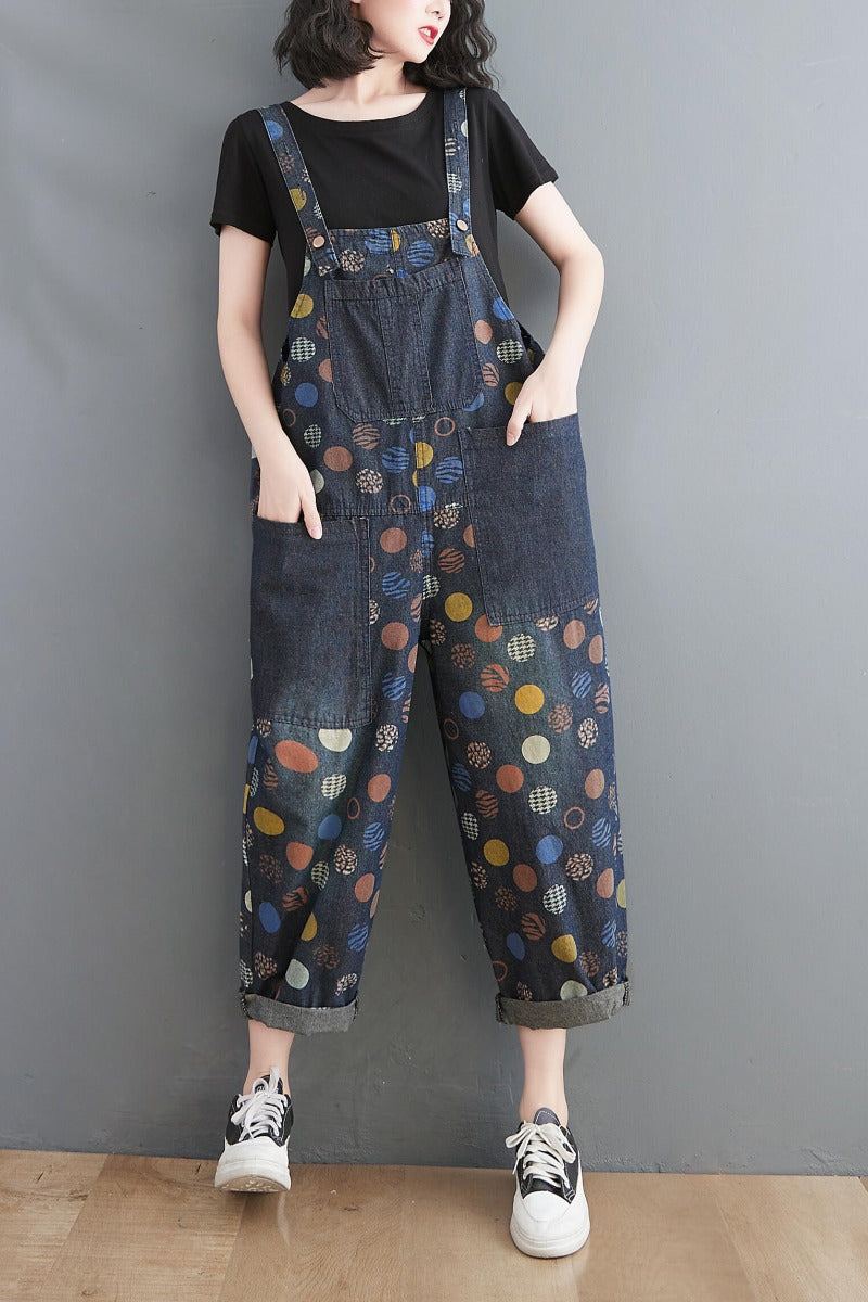 Dam Vår Sommar Retro Krukor Lös Denim Harem Jumpsuit