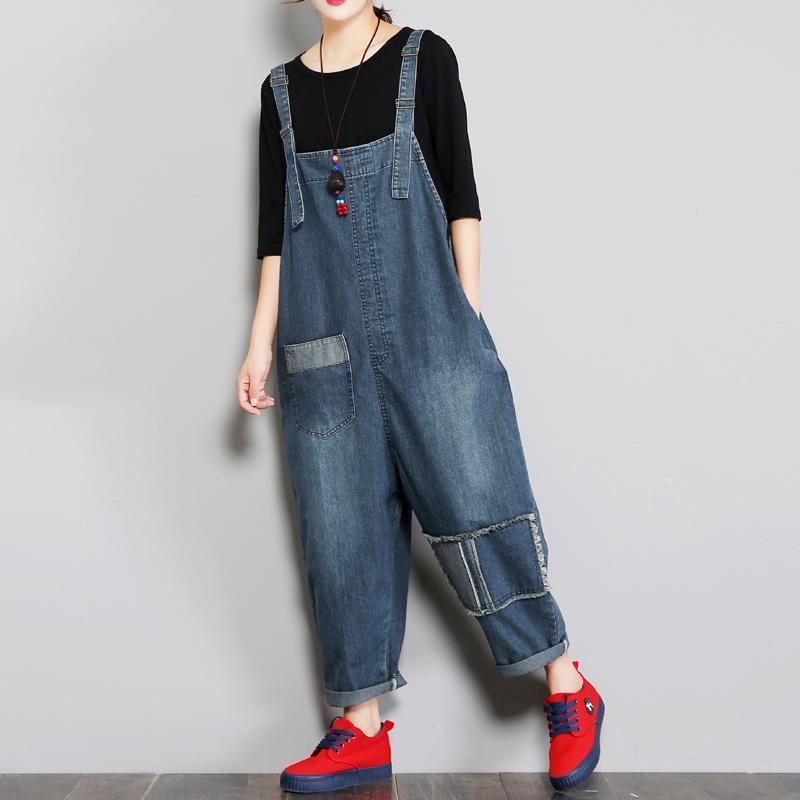 Denim Dam Loose Patch Cloth Jumpsuit