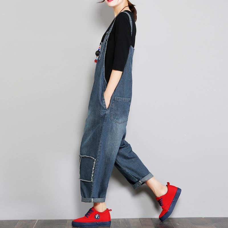 Denim Dam Loose Patch Cloth Jumpsuit