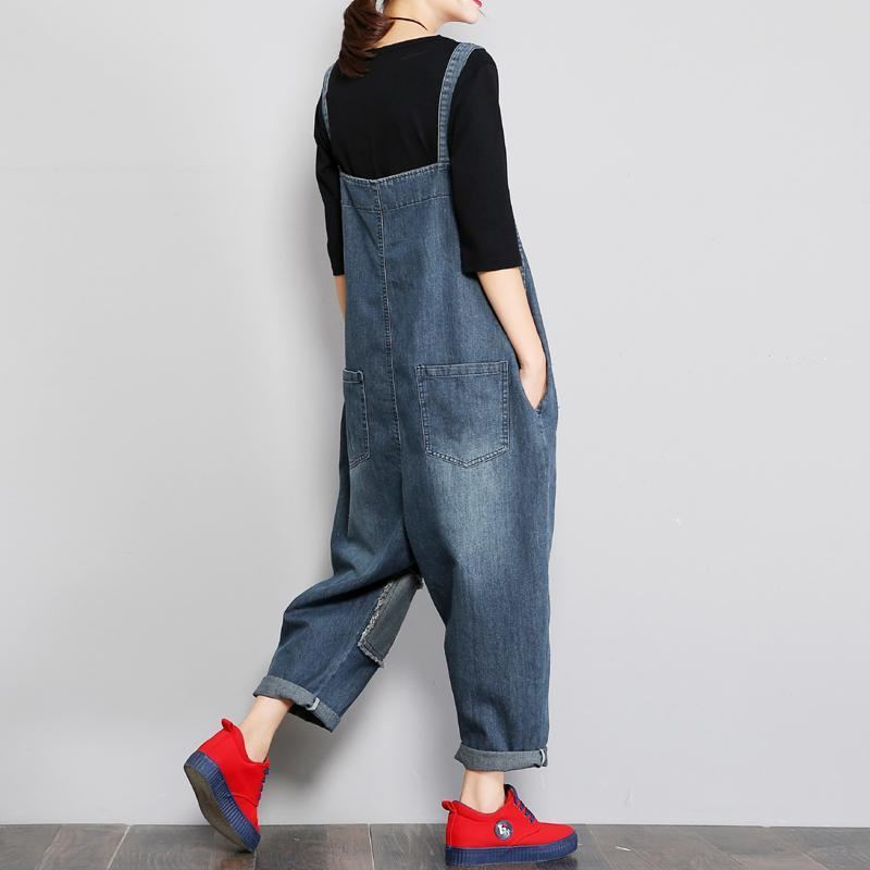 Denim Dam Loose Patch Cloth Jumpsuit