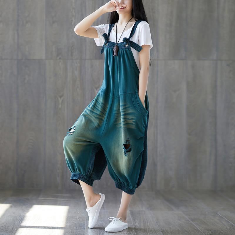 Denim Stickad Lantern Loose Jumpsuit