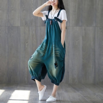 Denim Stickad Lantern Loose Jumpsuit