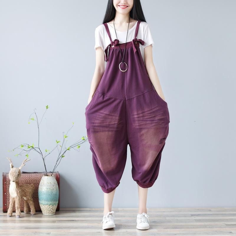 Denim Stickad Lantern Loose Jumpsuit