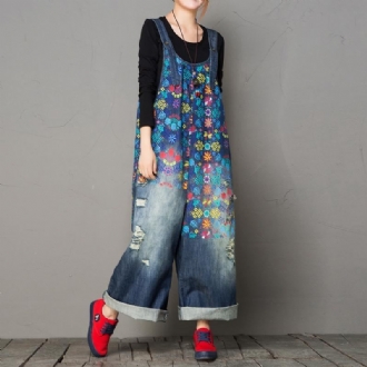 Höst Löstvättade Håltryck Vintage Denim Jumpsuit