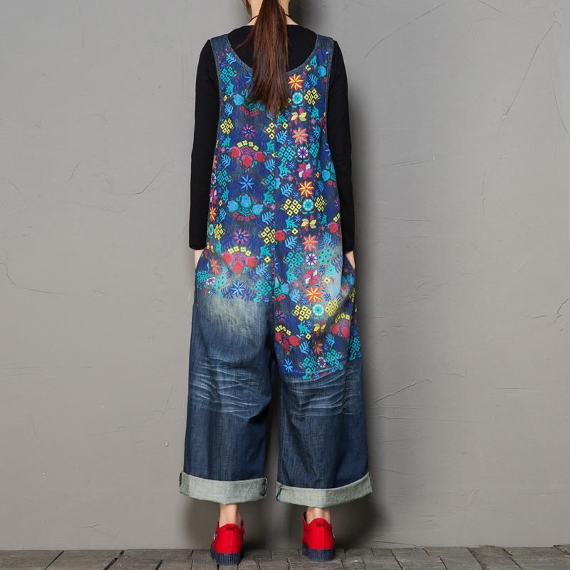 Höst Löstvättade Håltryck Vintage Denim Jumpsuit