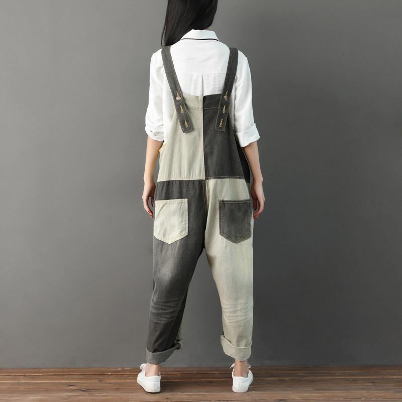 Höst Ripped Patchwork Lös Casual Denim Jumpsuit I Bomull