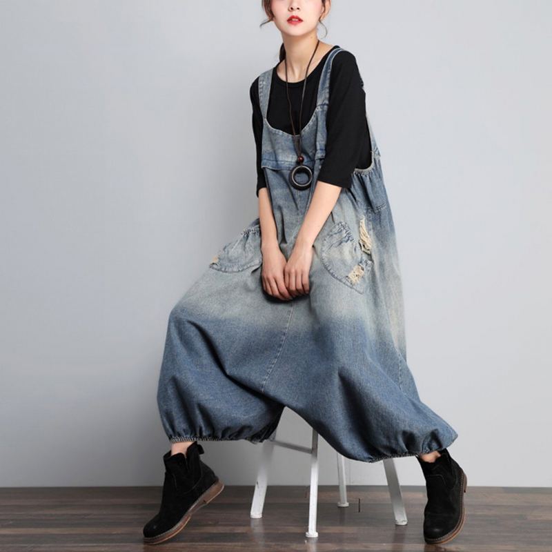 Höst Vintage Denim Jumpsuit I Lös Storlek