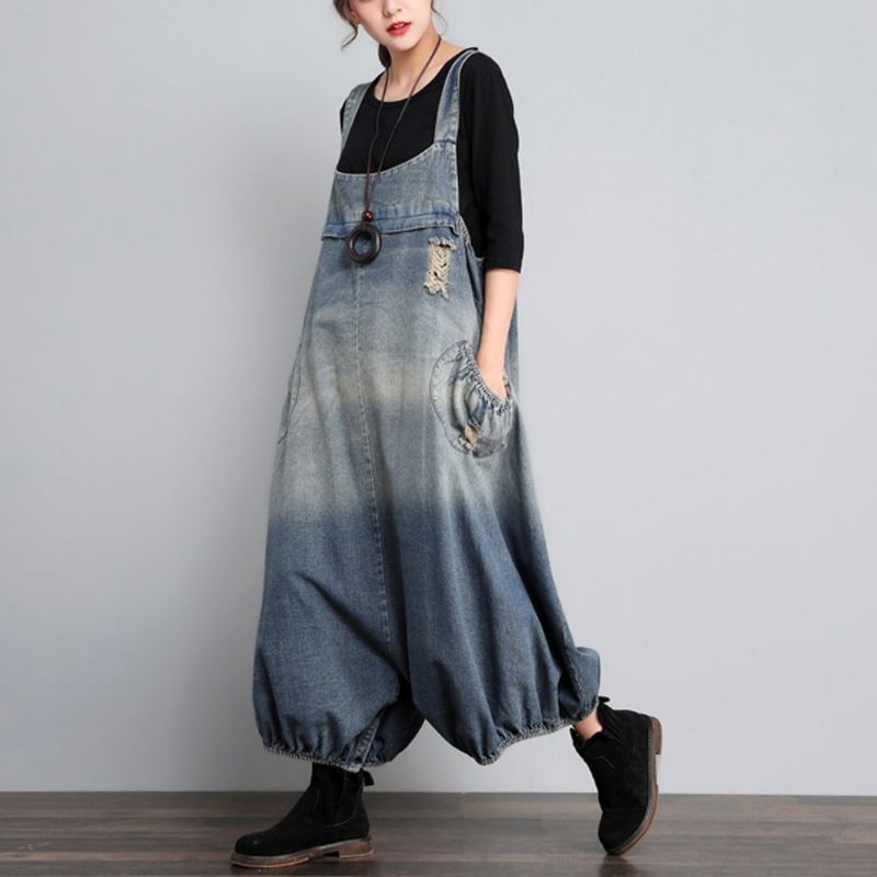 Höst Vintage Denim Jumpsuit I Lös Storlek