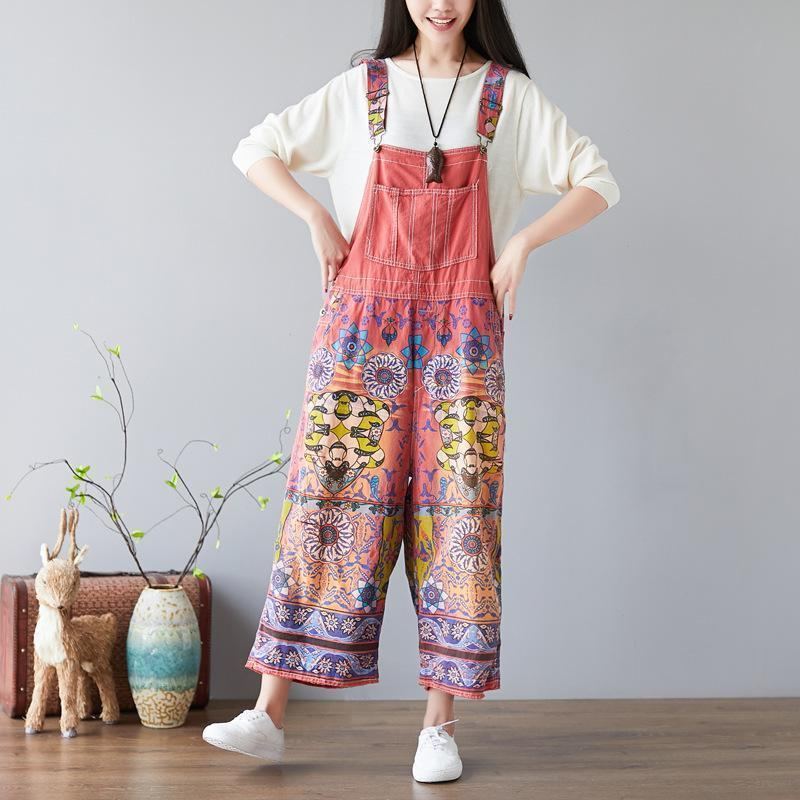 Kvinnor Blommig Haklapp Overall Jumpsuits