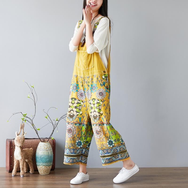 Kvinnor Blommig Haklapp Overall Jumpsuits