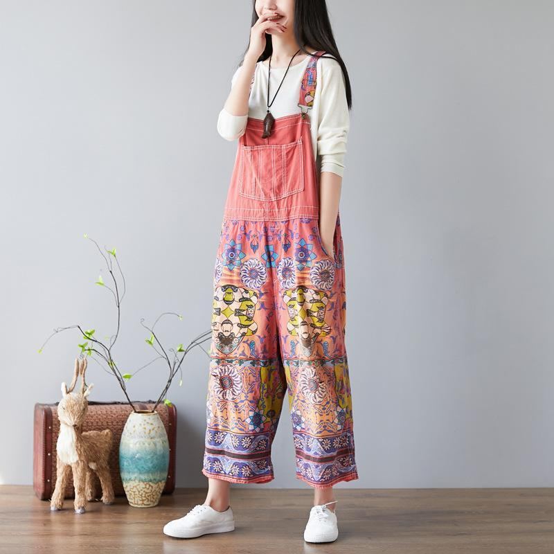 Kvinnor Blommig Haklapp Overall Jumpsuits