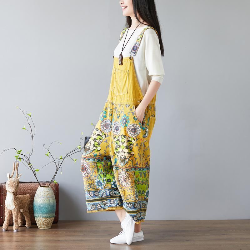 Kvinnor Blommig Haklapp Overall Jumpsuits