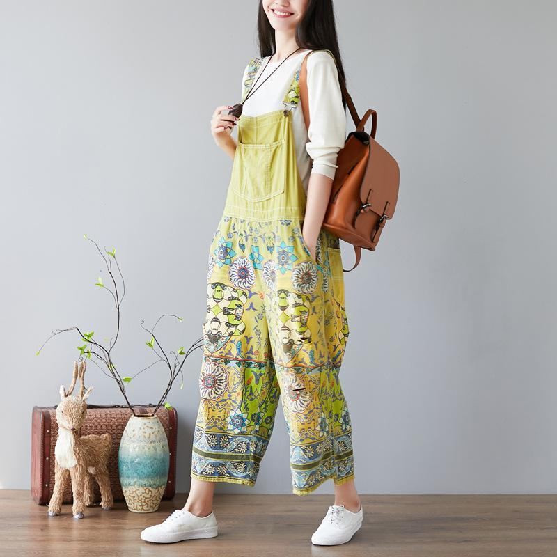 Kvinnor Blommig Haklapp Overall Jumpsuits