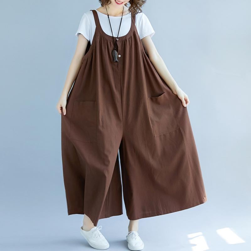 Kvinnor Sommar Solid Samlade Fickor Casual Lösa Jumpsuits