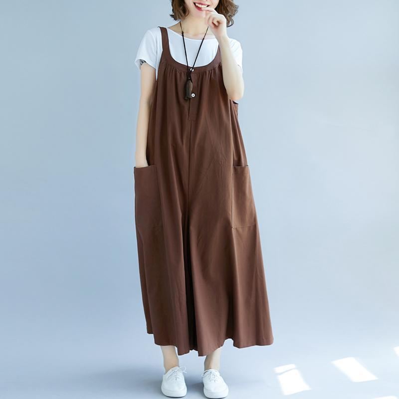 Kvinnor Sommar Solid Samlade Fickor Casual Lösa Jumpsuits