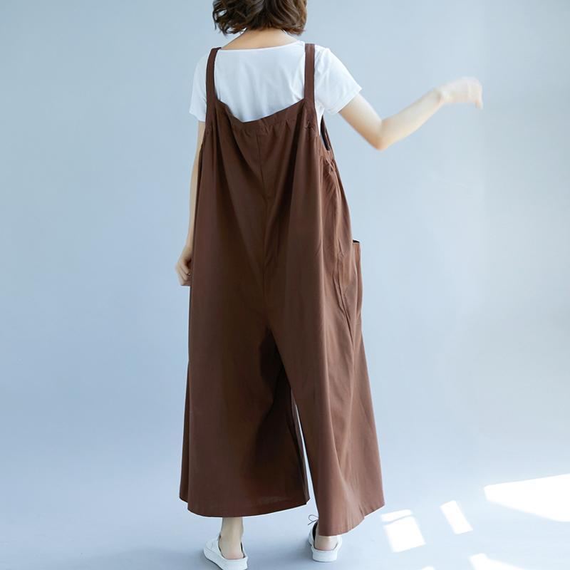 Kvinnor Sommar Solid Samlade Fickor Casual Lösa Jumpsuits