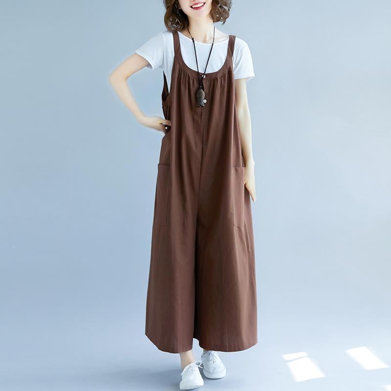 Kvinnor Sommar Solid Samlade Fickor Casual Lösa Jumpsuits