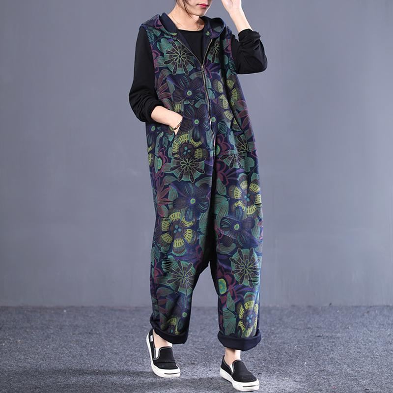 Lös Vintage Printed Zipper Jumpsuit