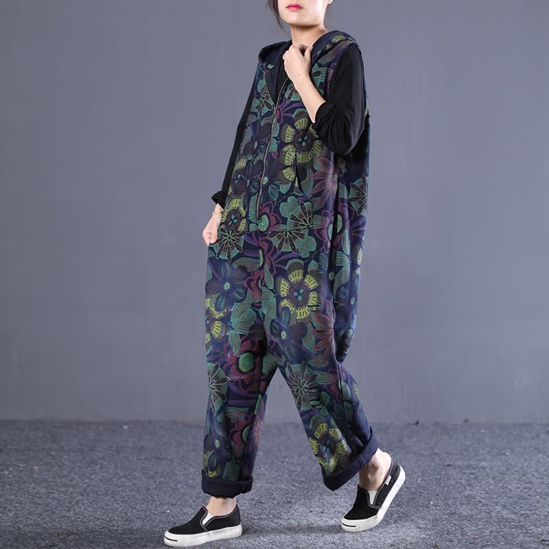 Lös Vintage Printed Zipper Jumpsuit