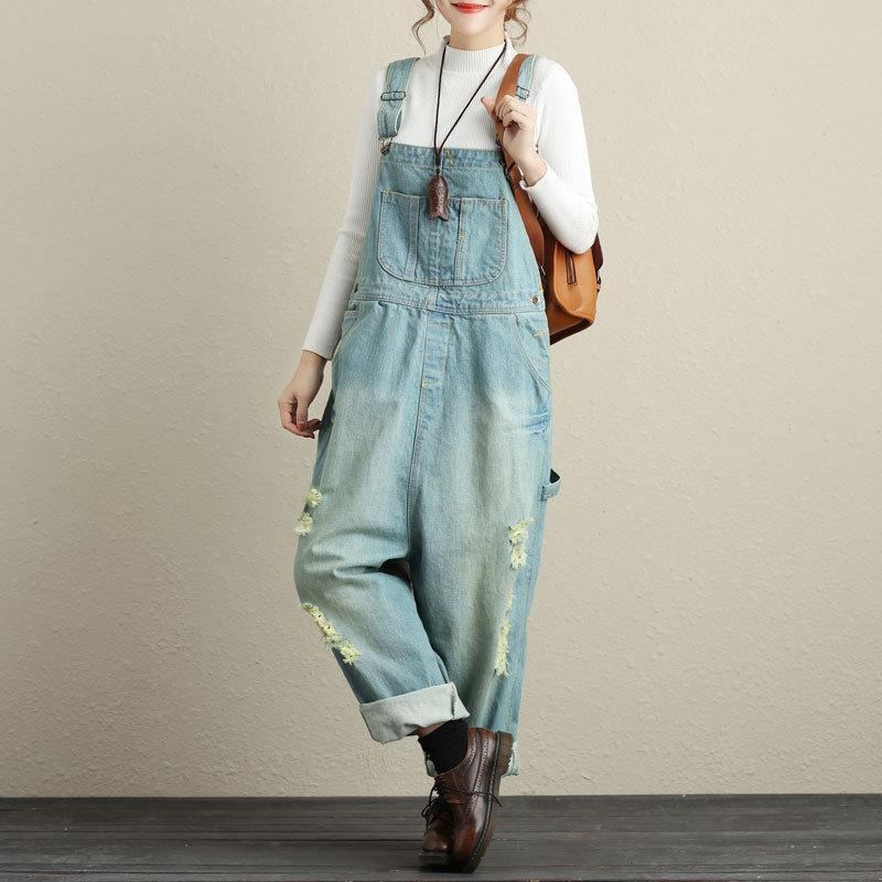 Loose Holes Denim Jumpsuits För Kvinnor