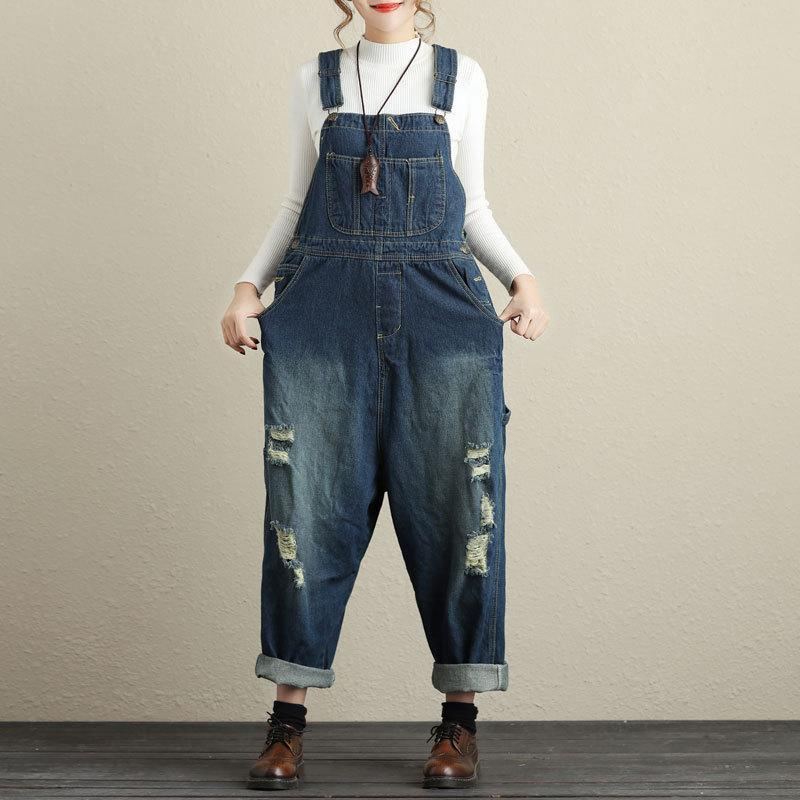 Loose Holes Denim Jumpsuits För Kvinnor