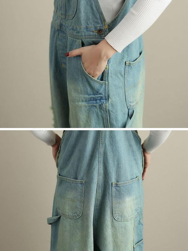 Loose Holes Denim Jumpsuits För Kvinnor