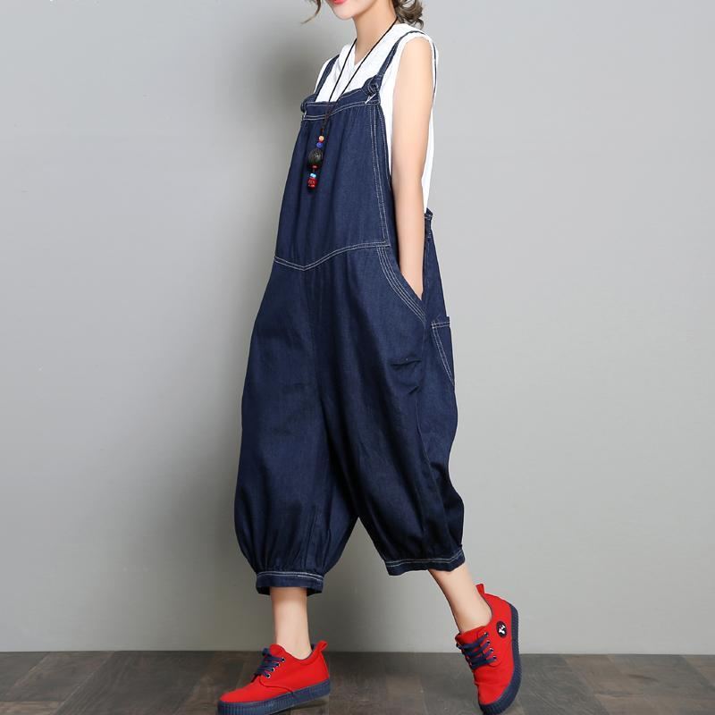 Ny Loose Denim Retro Solid Color Jumpsuit