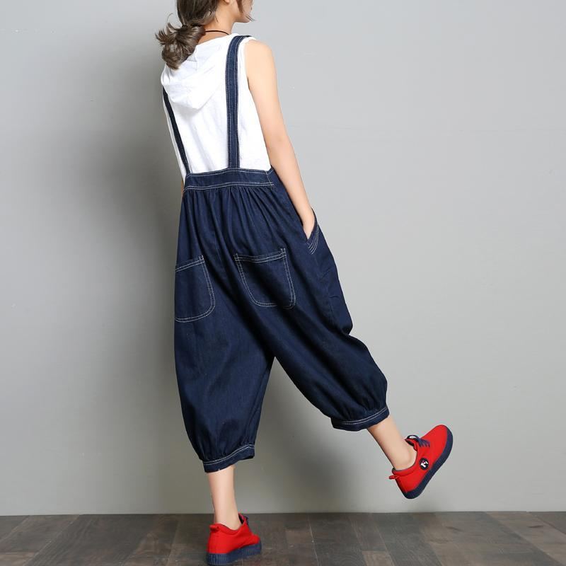 Ny Loose Denim Retro Solid Color Jumpsuit