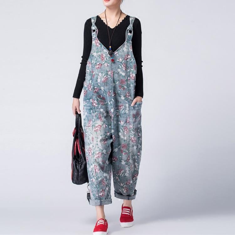 Oversized Denim Haklapp Lösa Casual Jumpsuits