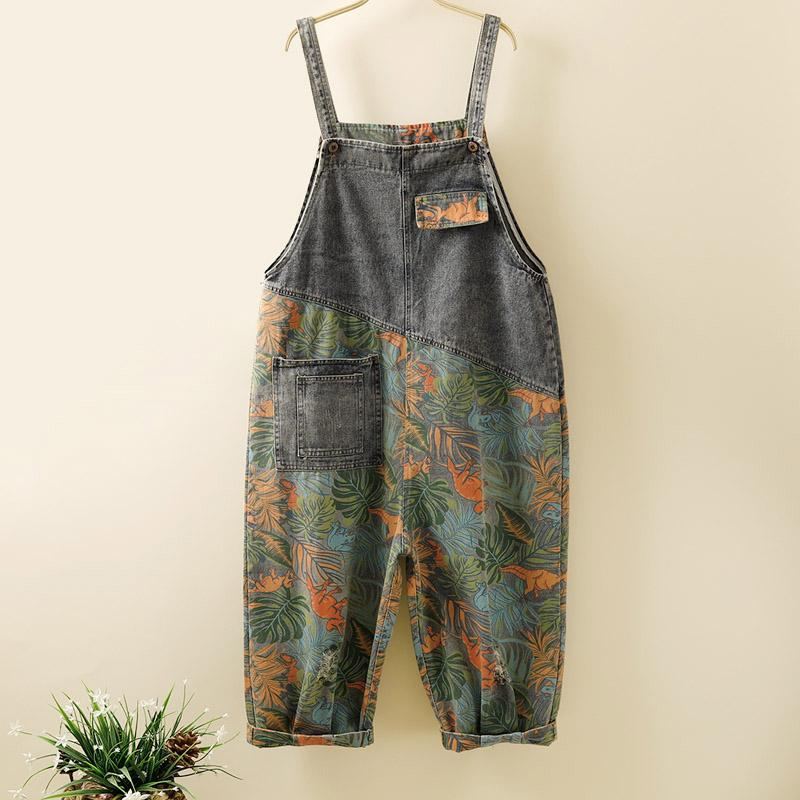 Plus Size Målad Denim Harem Lös Jumpsuit