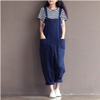 Preppy Stil Casual Loose Jumpsuit I Linne