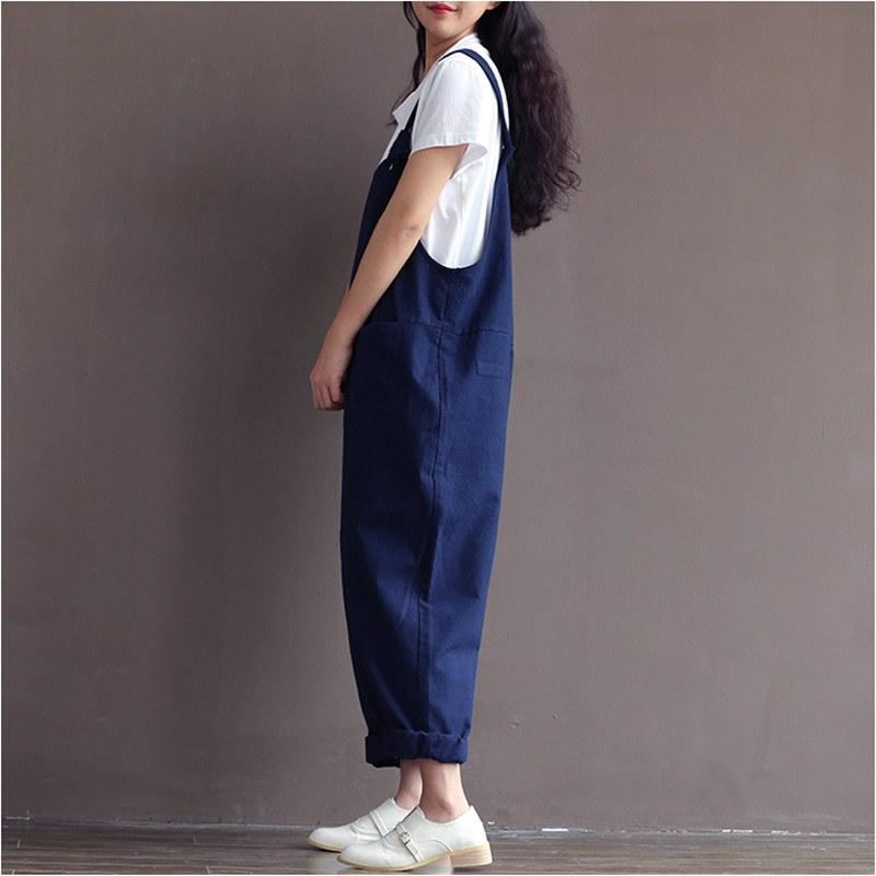 Preppy Stil Casual Loose Jumpsuit I Linne