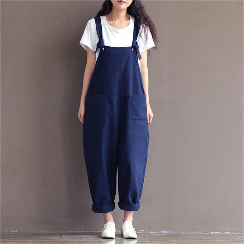 Preppy Stil Casual Loose Jumpsuit I Linne