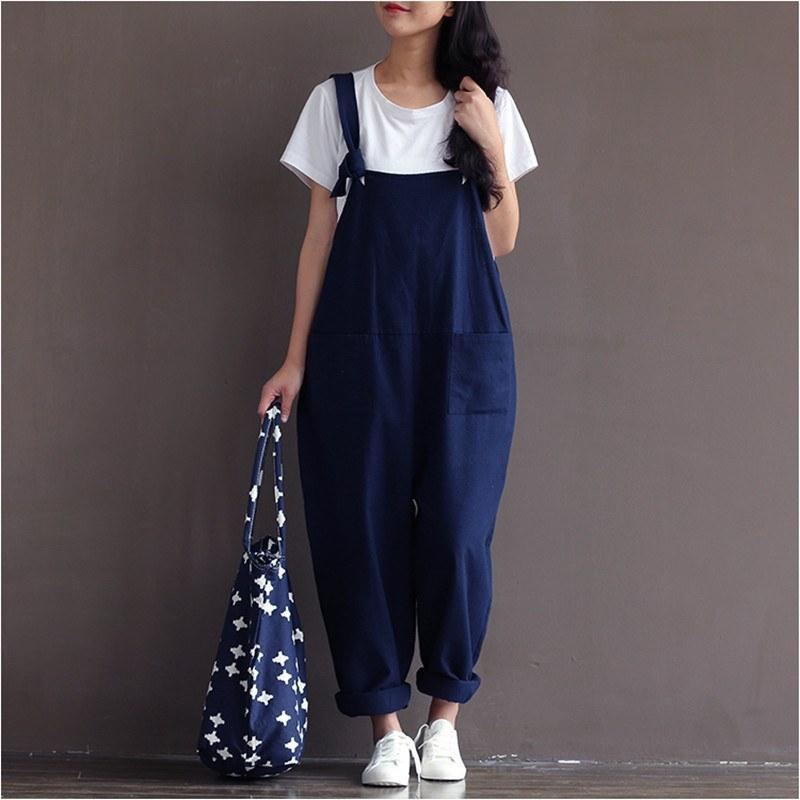 Preppy Stil Casual Loose Jumpsuit I Linne