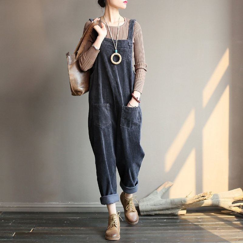 Retro Loose Casual Cotton Corduroy Jumpsuit