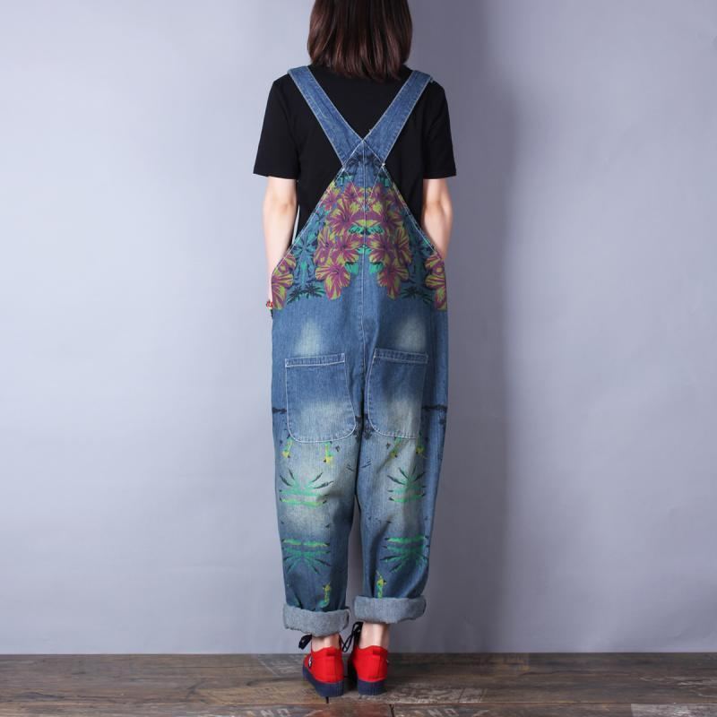 Retrotryck Lös Denim Spring Summer Hole Jumpsuit