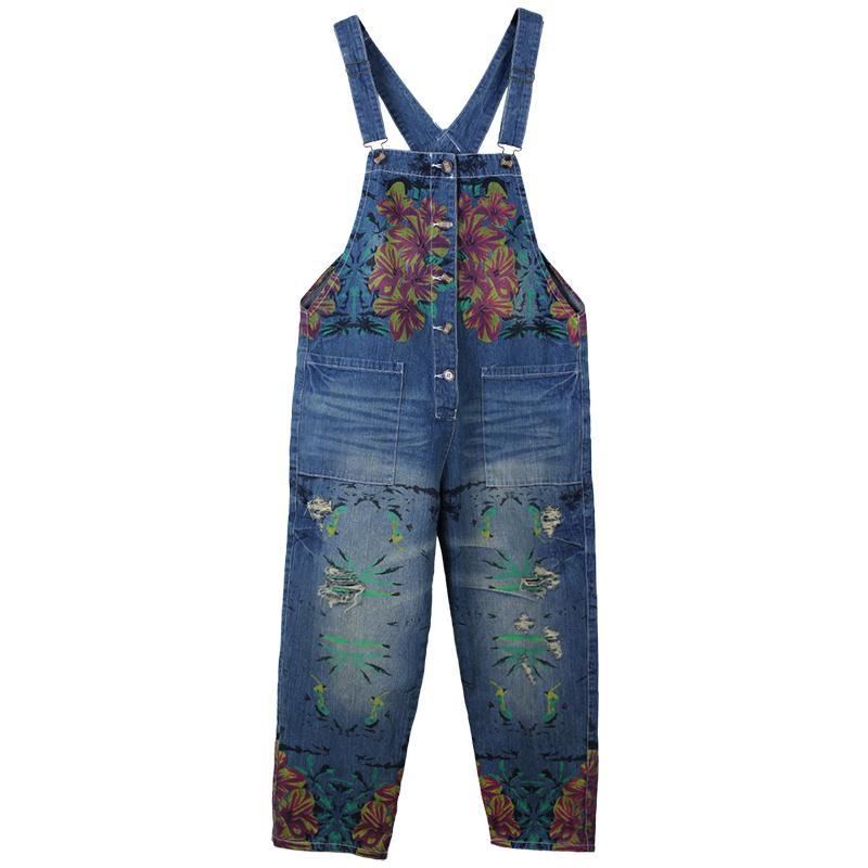 Retrotryck Lös Denim Spring Summer Hole Jumpsuit