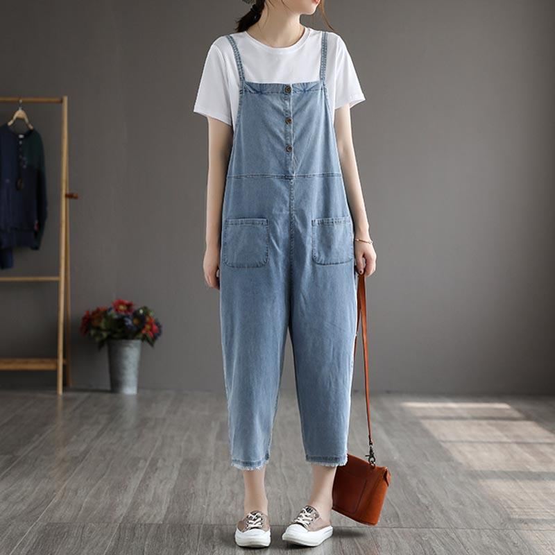 Sommar Dam Patchwork Tencel Denim Jumpsuit