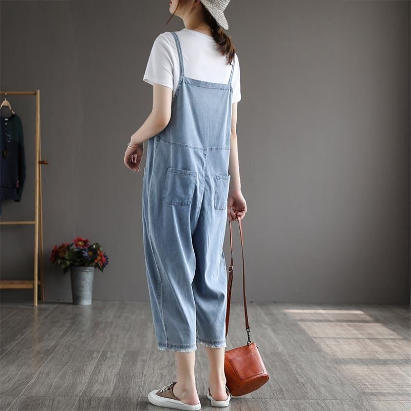 Sommar Dam Patchwork Tencel Denim Jumpsuit